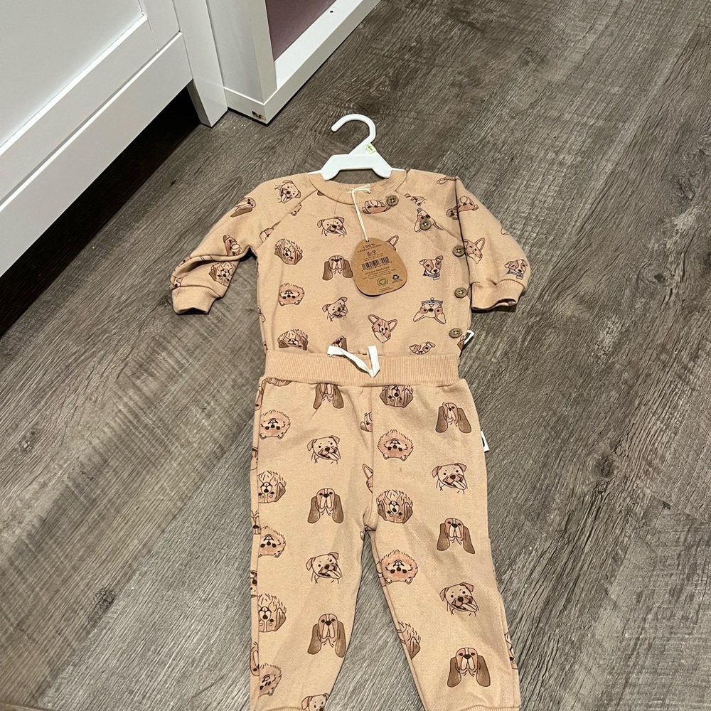 Adorable Tan Dog Print Baby Outfit